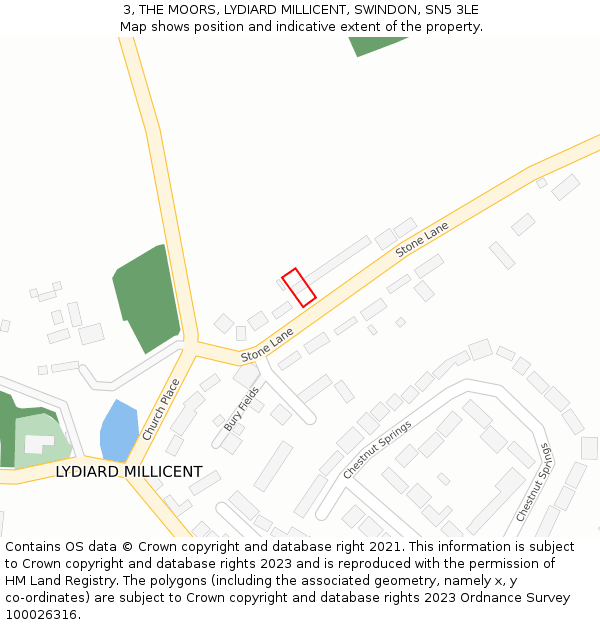 3, THE MOORS, LYDIARD MILLICENT, SWINDON, SN5 3LE: Location map and indicative extent of plot