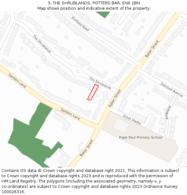 3, THE SHRUBLANDS, POTTERS BAR, EN6 2BN: Location map and indicative extent of plot