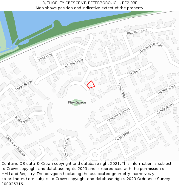 3, THORLEY CRESCENT, PETERBOROUGH, PE2 9RF: Location map and indicative extent of plot