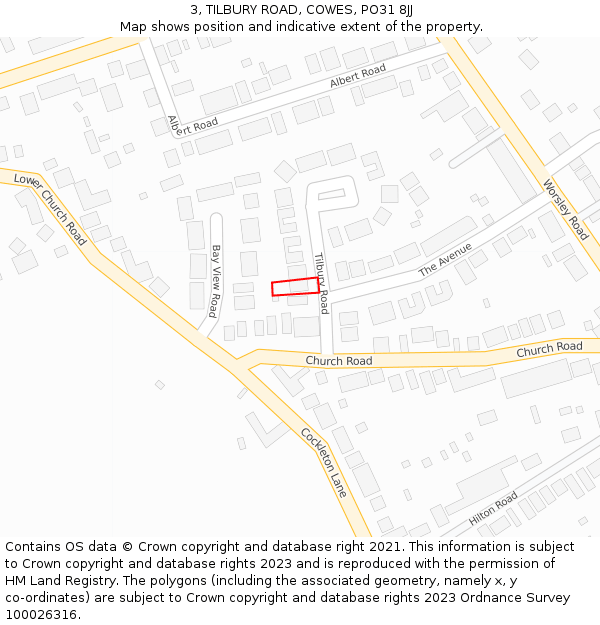 3, TILBURY ROAD, COWES, PO31 8JJ: Location map and indicative extent of plot