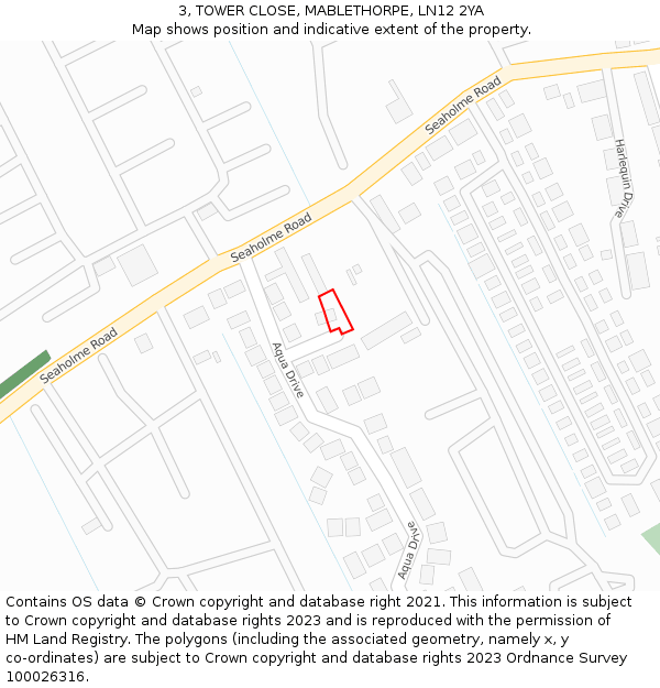 3, TOWER CLOSE, MABLETHORPE, LN12 2YA: Location map and indicative extent of plot