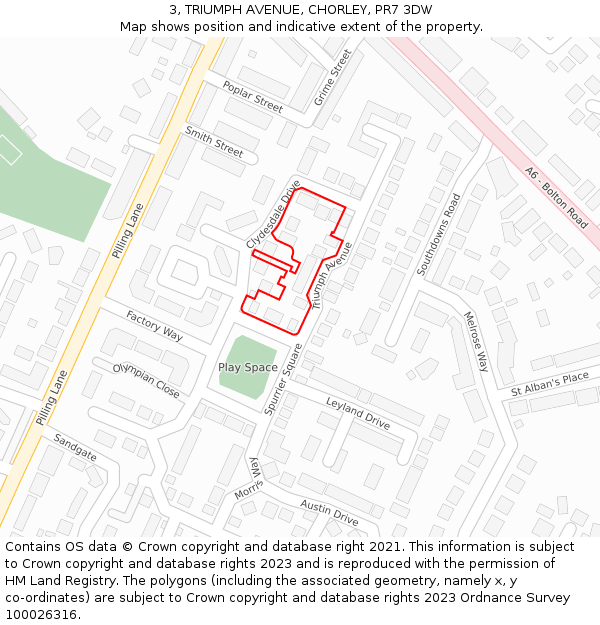 3, TRIUMPH AVENUE, CHORLEY, PR7 3DW: Location map and indicative extent of plot