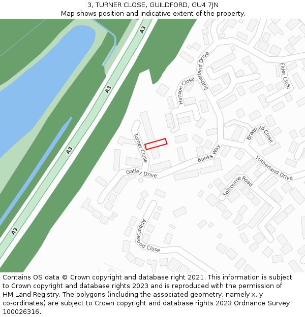 3, TURNER CLOSE, GUILDFORD, GU4 7JN: Location map and indicative extent of plot