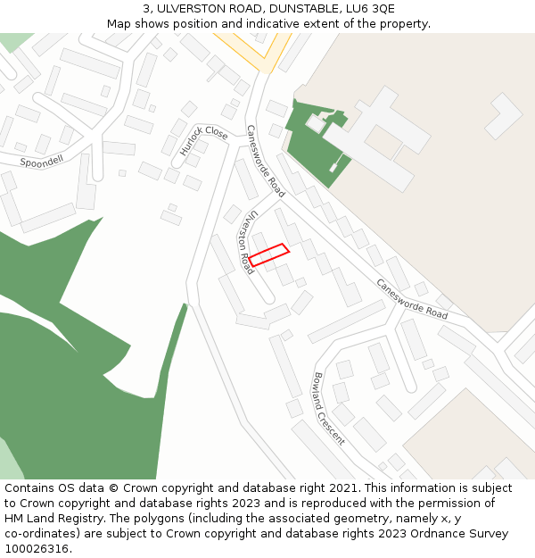 3, ULVERSTON ROAD, DUNSTABLE, LU6 3QE: Location map and indicative extent of plot