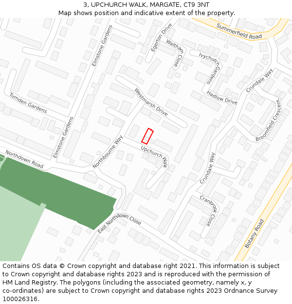 3, UPCHURCH WALK, MARGATE, CT9 3NT: Location map and indicative extent of plot