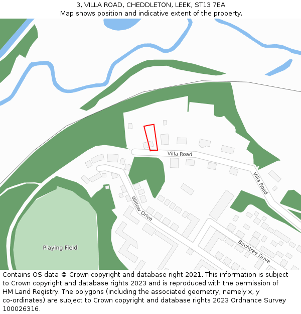 3, VILLA ROAD, CHEDDLETON, LEEK, ST13 7EA: Location map and indicative extent of plot