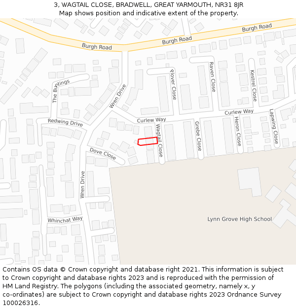 3, WAGTAIL CLOSE, BRADWELL, GREAT YARMOUTH, NR31 8JR: Location map and indicative extent of plot