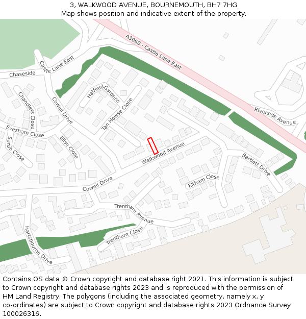 3, WALKWOOD AVENUE, BOURNEMOUTH, BH7 7HG: Location map and indicative extent of plot