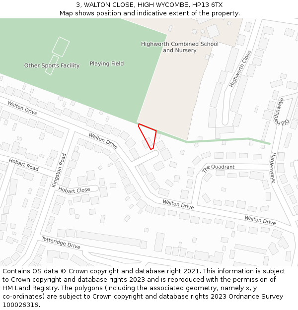 3, WALTON CLOSE, HIGH WYCOMBE, HP13 6TX: Location map and indicative extent of plot