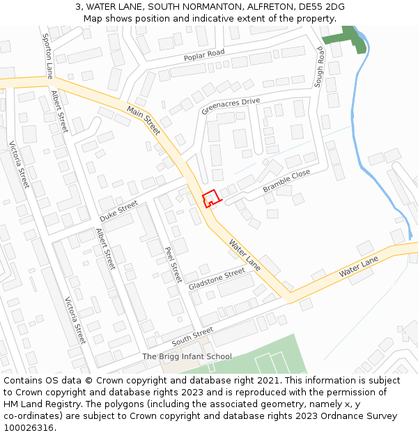 3, WATER LANE, SOUTH NORMANTON, ALFRETON, DE55 2DG: Location map and indicative extent of plot