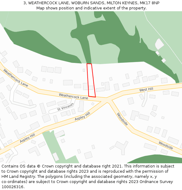 3, WEATHERCOCK LANE, WOBURN SANDS, MILTON KEYNES, MK17 8NP: Location map and indicative extent of plot