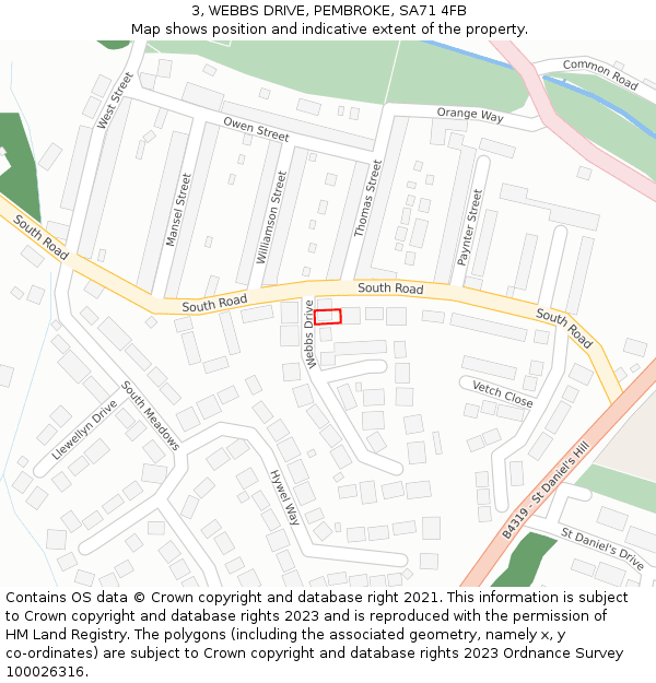 3, WEBBS DRIVE, PEMBROKE, SA71 4FB: Location map and indicative extent of plot