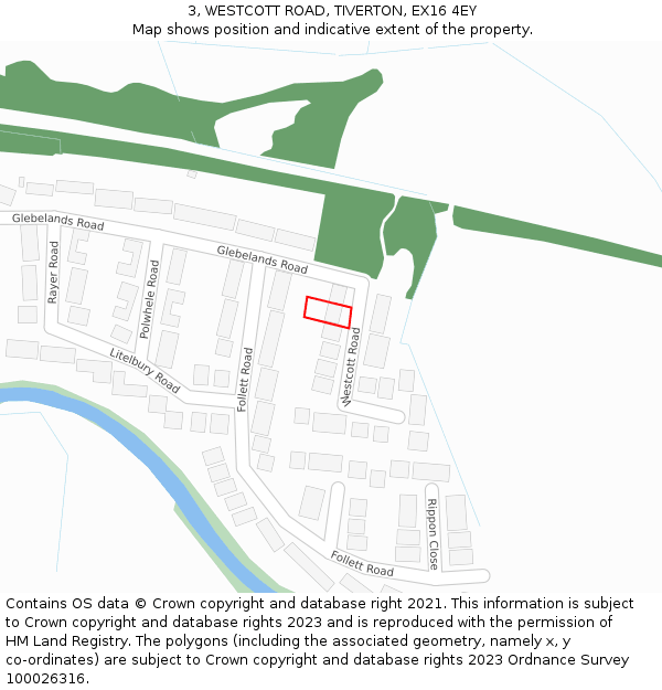 3, WESTCOTT ROAD, TIVERTON, EX16 4EY: Location map and indicative extent of plot