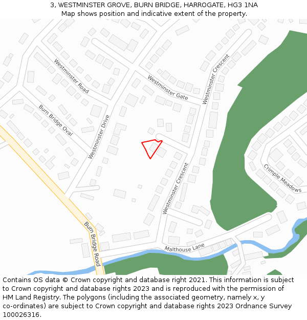 3, WESTMINSTER GROVE, BURN BRIDGE, HARROGATE, HG3 1NA: Location map and indicative extent of plot