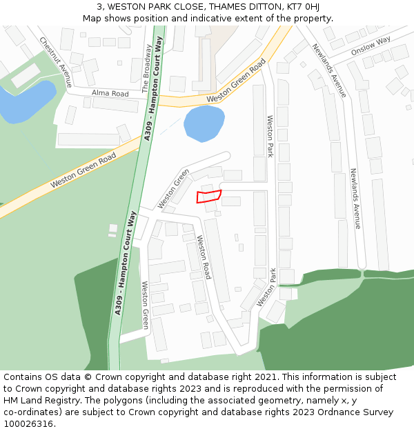 3, WESTON PARK CLOSE, THAMES DITTON, KT7 0HJ: Location map and indicative extent of plot