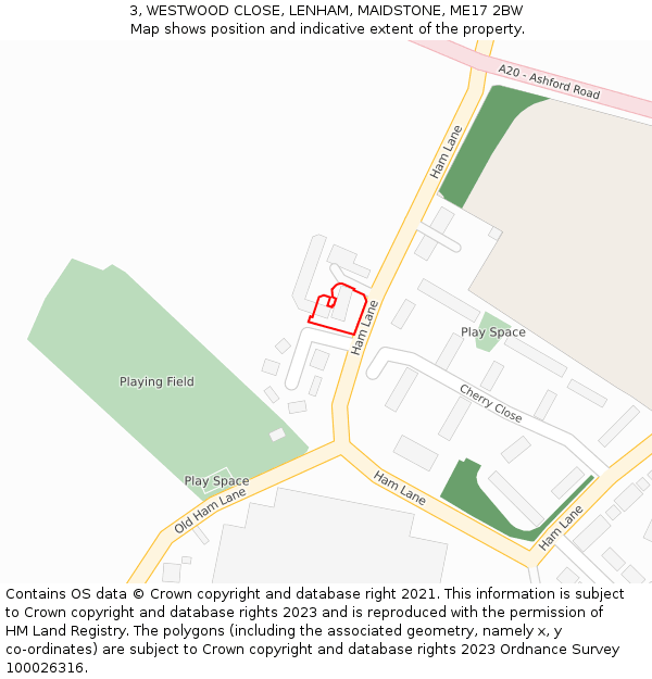 3, WESTWOOD CLOSE, LENHAM, MAIDSTONE, ME17 2BW: Location map and indicative extent of plot