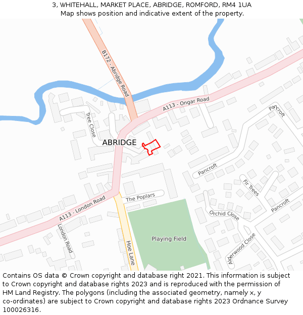 3, WHITEHALL, MARKET PLACE, ABRIDGE, ROMFORD, RM4 1UA: Location map and indicative extent of plot