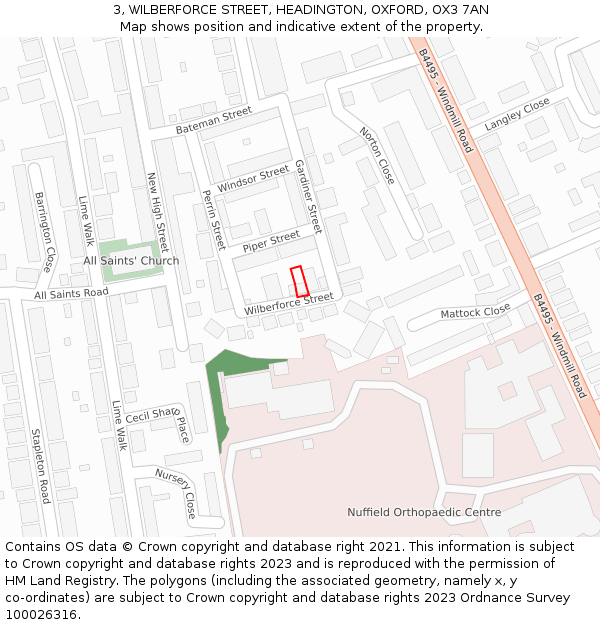 3, WILBERFORCE STREET, HEADINGTON, OXFORD, OX3 7AN: Location map and indicative extent of plot