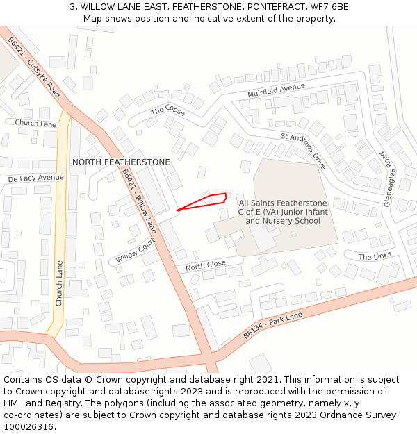 3, WILLOW LANE EAST, FEATHERSTONE, PONTEFRACT, WF7 6BE: Location map and indicative extent of plot