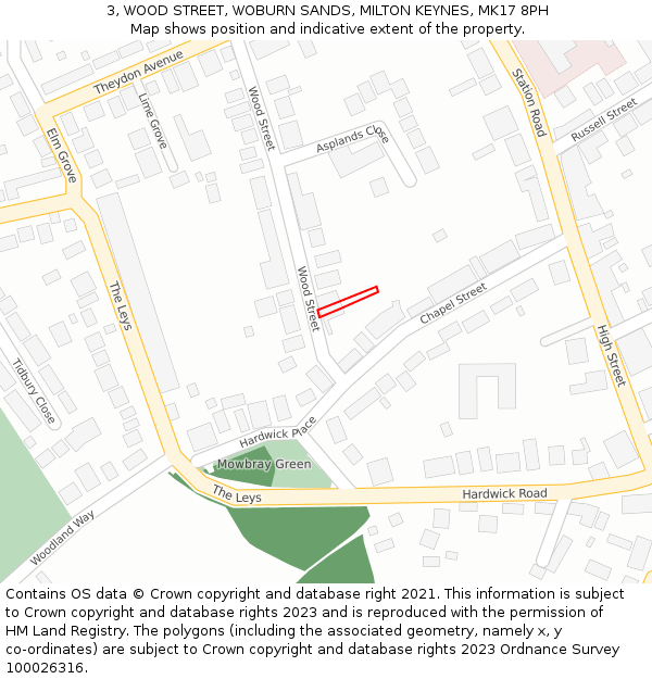 3, WOOD STREET, WOBURN SANDS, MILTON KEYNES, MK17 8PH: Location map and indicative extent of plot