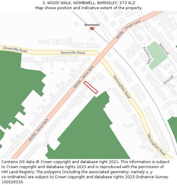 3, WOOD WALK, WOMBWELL, BARNSLEY, S73 0LZ: Location map and indicative extent of plot