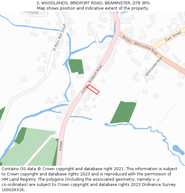 3, WOODLANDS, BRIDPORT ROAD, BEAMINSTER, DT8 3PN: Location map and indicative extent of plot