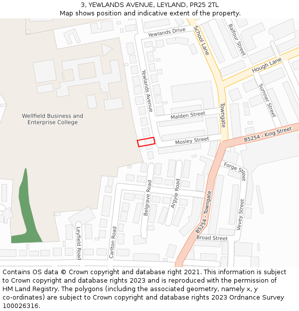 3, YEWLANDS AVENUE, LEYLAND, PR25 2TL: Location map and indicative extent of plot