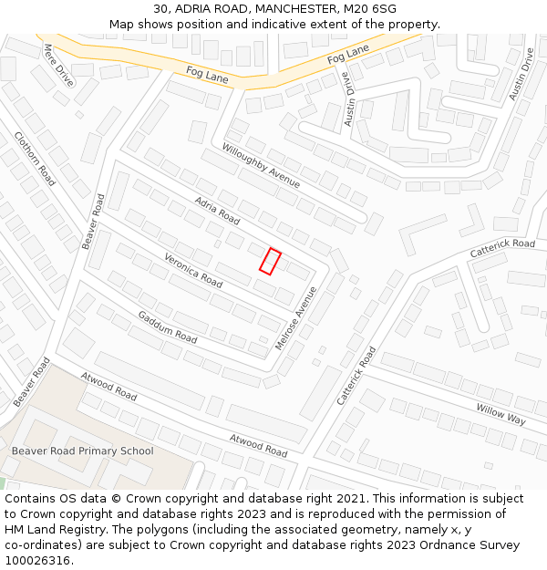 30, ADRIA ROAD, MANCHESTER, M20 6SG: Location map and indicative extent of plot