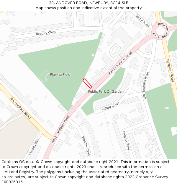 30, ANDOVER ROAD, NEWBURY, RG14 6LR: Location map and indicative extent of plot