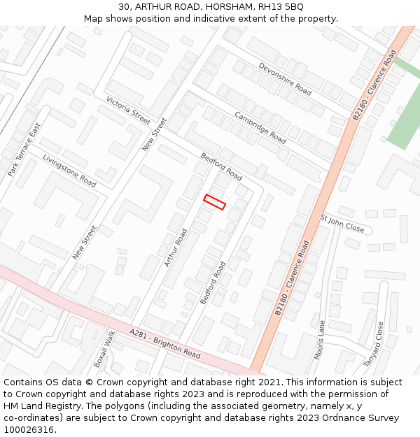 30, ARTHUR ROAD, HORSHAM, RH13 5BQ: Location map and indicative extent of plot