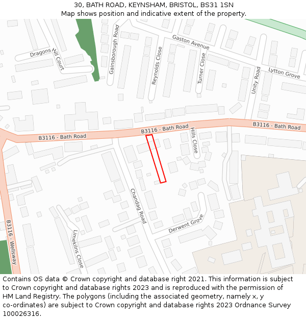 30, BATH ROAD, KEYNSHAM, BRISTOL, BS31 1SN: Location map and indicative extent of plot