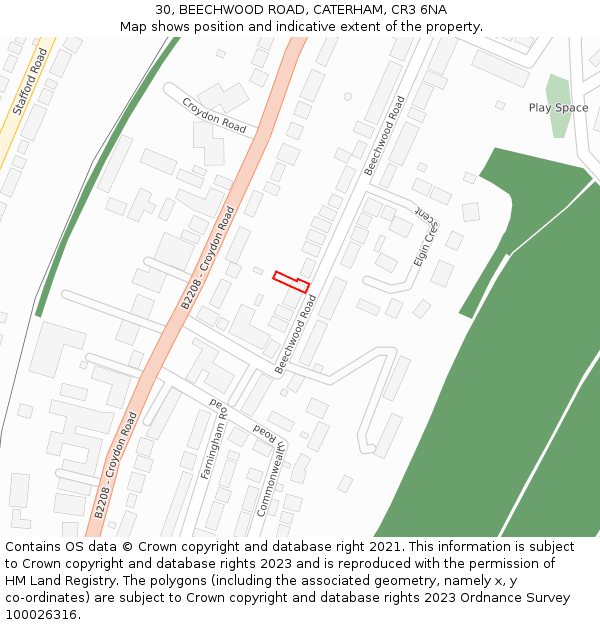 30, BEECHWOOD ROAD, CATERHAM, CR3 6NA: Location map and indicative extent of plot