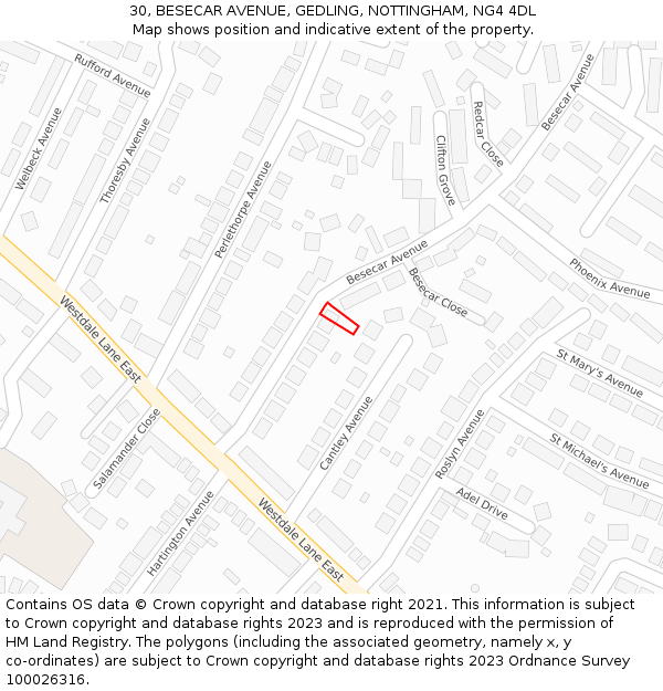 30, BESECAR AVENUE, GEDLING, NOTTINGHAM, NG4 4DL: Location map and indicative extent of plot