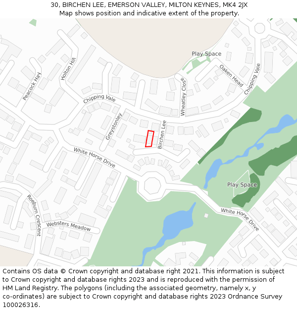 30, BIRCHEN LEE, EMERSON VALLEY, MILTON KEYNES, MK4 2JX: Location map and indicative extent of plot