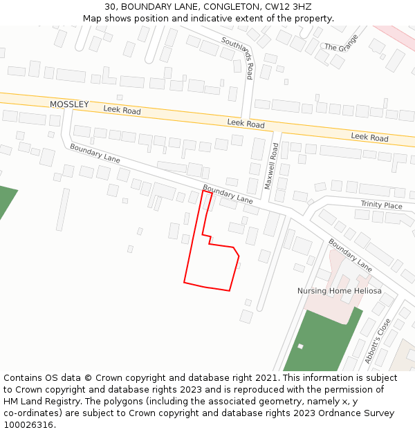 30, BOUNDARY LANE, CONGLETON, CW12 3HZ: Location map and indicative extent of plot