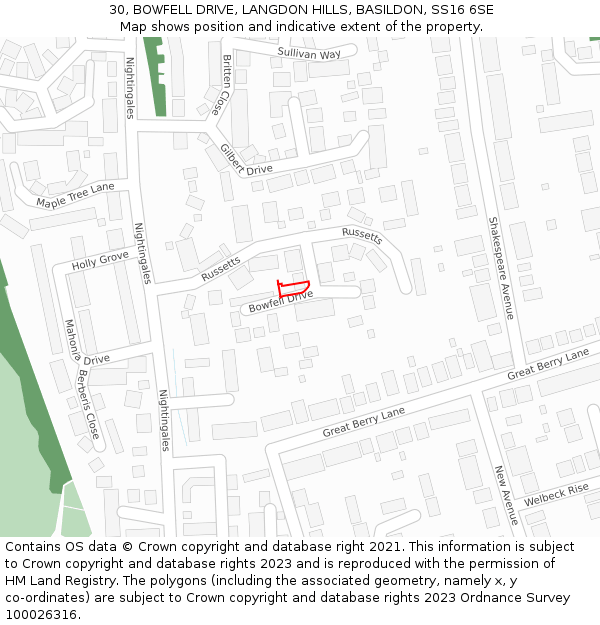 30, BOWFELL DRIVE, LANGDON HILLS, BASILDON, SS16 6SE: Location map and indicative extent of plot