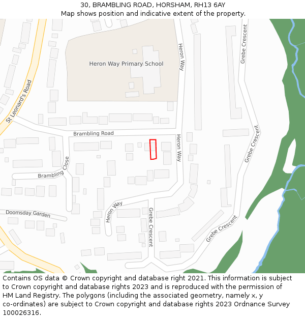 30, BRAMBLING ROAD, HORSHAM, RH13 6AY: Location map and indicative extent of plot