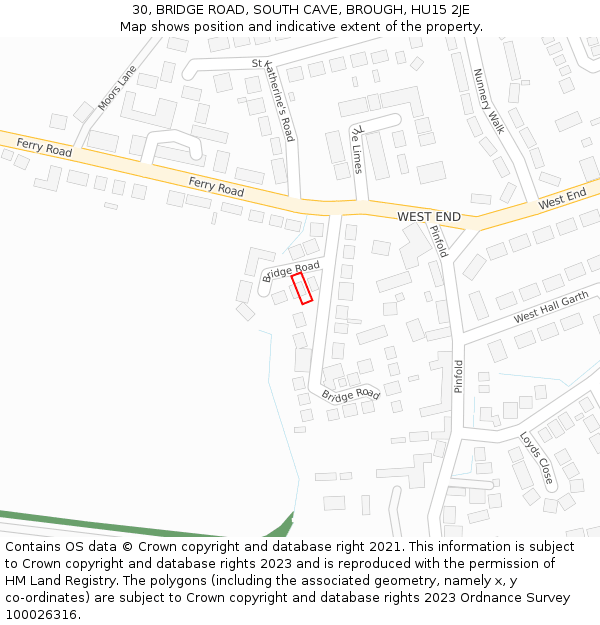 30, BRIDGE ROAD, SOUTH CAVE, BROUGH, HU15 2JE: Location map and indicative extent of plot