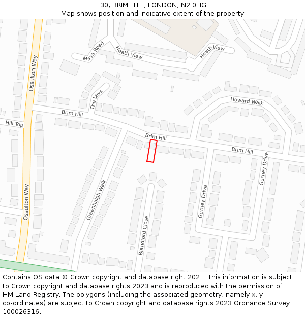 30, BRIM HILL, LONDON, N2 0HG: Location map and indicative extent of plot