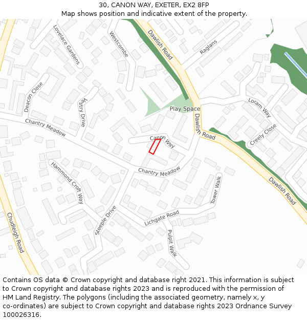 30, CANON WAY, EXETER, EX2 8FP: Location map and indicative extent of plot