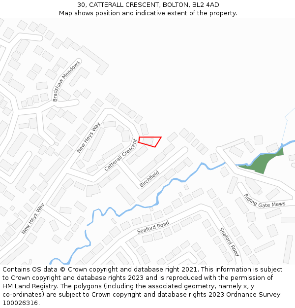 30, CATTERALL CRESCENT, BOLTON, BL2 4AD: Location map and indicative extent of plot