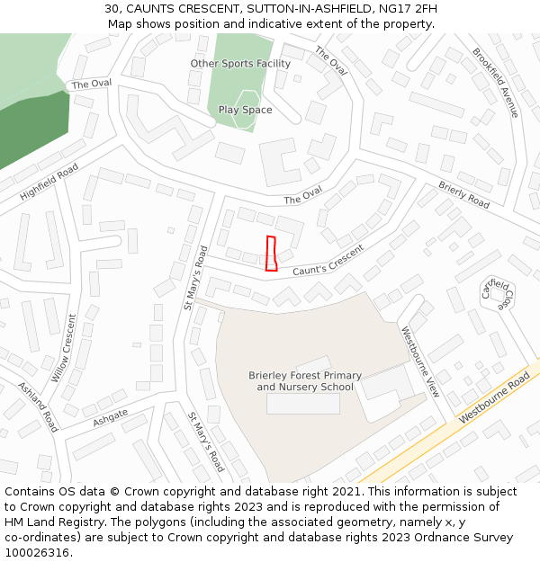 30, CAUNTS CRESCENT, SUTTON-IN-ASHFIELD, NG17 2FH: Location map and indicative extent of plot