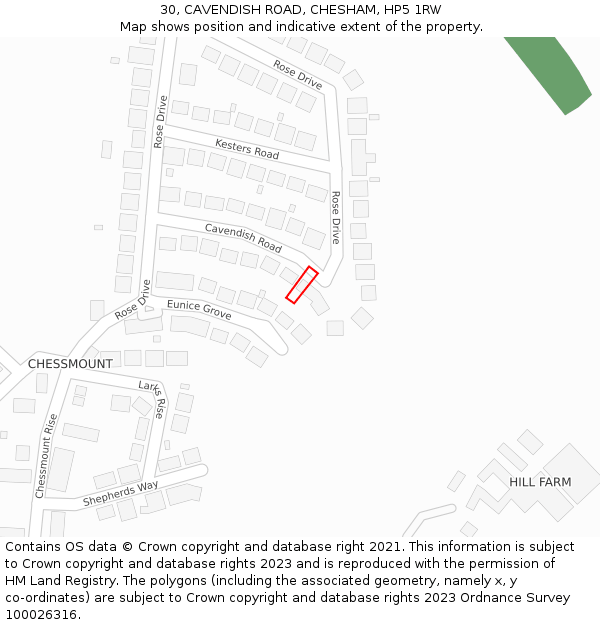 30, CAVENDISH ROAD, CHESHAM, HP5 1RW: Location map and indicative extent of plot