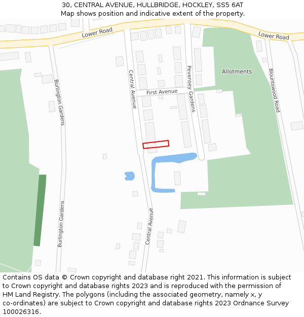 30, CENTRAL AVENUE, HULLBRIDGE, HOCKLEY, SS5 6AT: Location map and indicative extent of plot