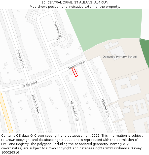 30, CENTRAL DRIVE, ST ALBANS, AL4 0UN: Location map and indicative extent of plot