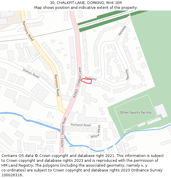 30, CHALKPIT LANE, DORKING, RH4 1ER: Location map and indicative extent of plot