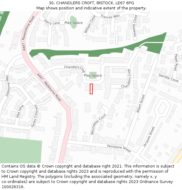 30, CHANDLERS CROFT, IBSTOCK, LE67 6PG: Location map and indicative extent of plot