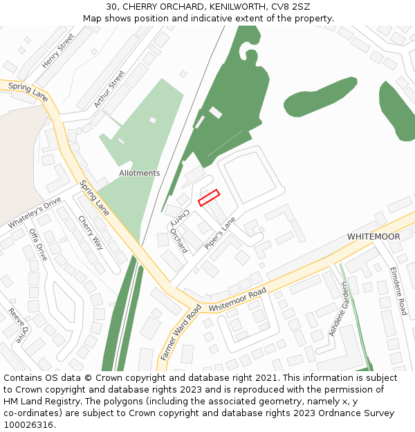 30, CHERRY ORCHARD, KENILWORTH, CV8 2SZ: Location map and indicative extent of plot