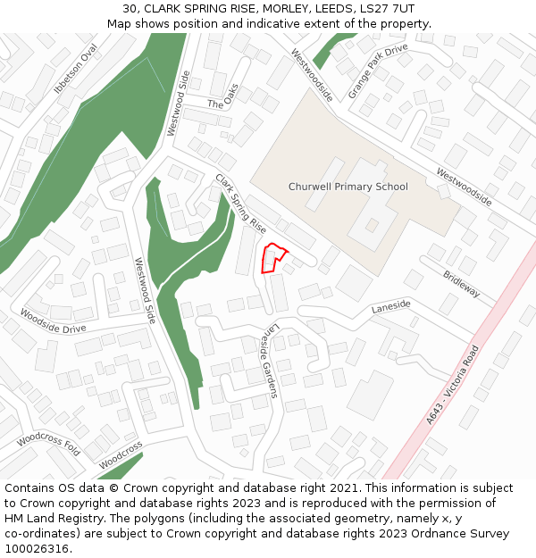 30, CLARK SPRING RISE, MORLEY, LEEDS, LS27 7UT: Location map and indicative extent of plot