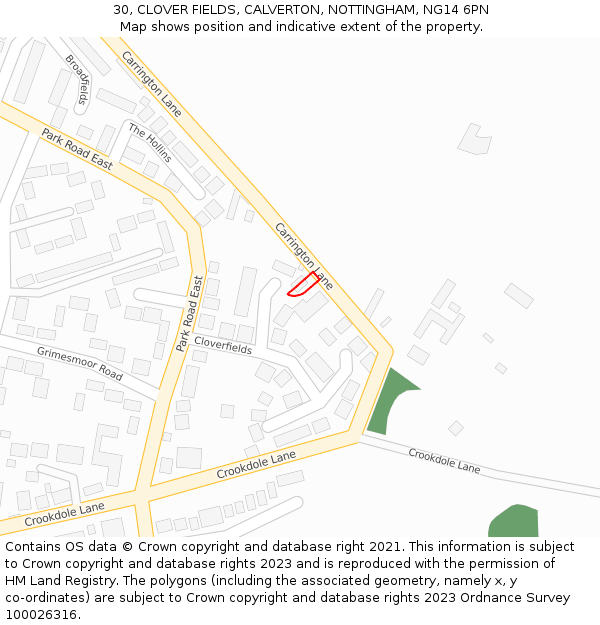 30, CLOVER FIELDS, CALVERTON, NOTTINGHAM, NG14 6PN: Location map and indicative extent of plot